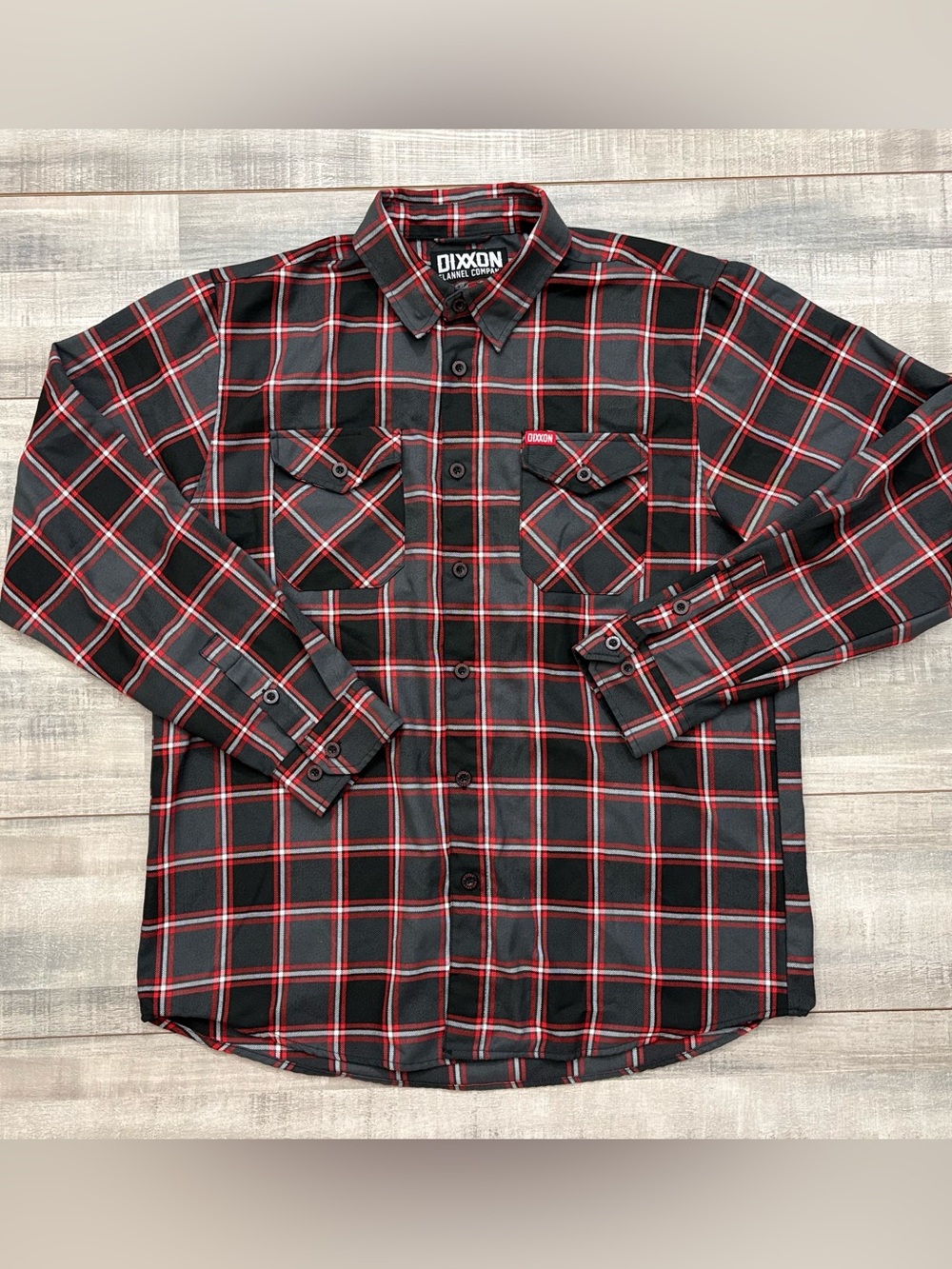Dixxon Flannel Company Lowrider Shirt Mens L Red Grey Black Plaid D-Tech Biker